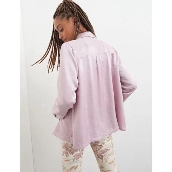 Anthropologie Current Air Clemence Shimmer Lavender Satin Shirt Jacket XS - Picture 5 of 6